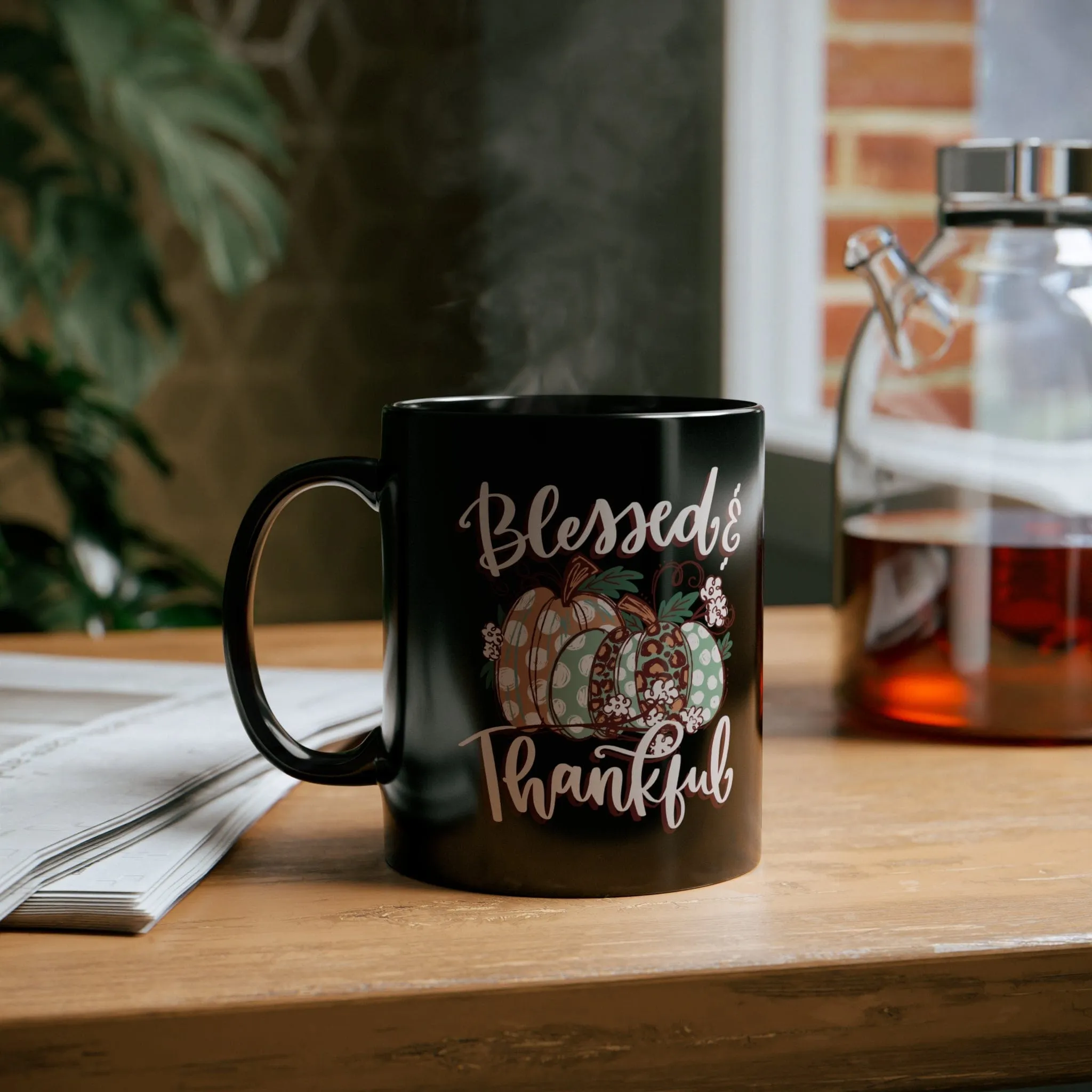 Blessed and Thankful 11oz Black Mug