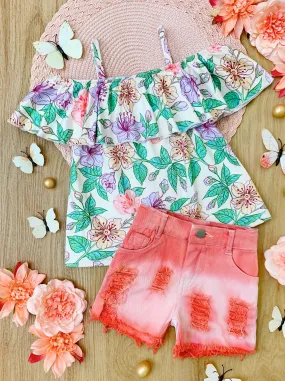 Blossom Dream Ombre Denim Shorts Set