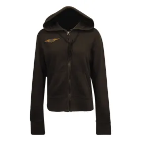 Branded  Women's Hoodie Black Wings Patch Logo Full Zip L/S (S08)
