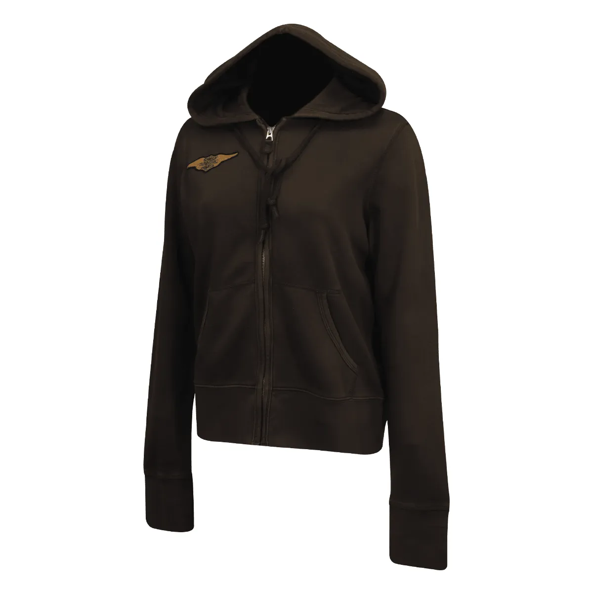 Branded  Women's Hoodie Black Wings Patch Logo Full Zip L/S (S08)