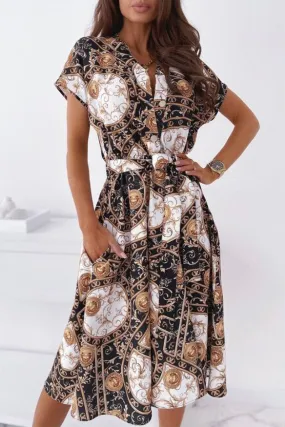 Celebrities Elegant Print Patchwork V Neck Shirt Dress Dresses