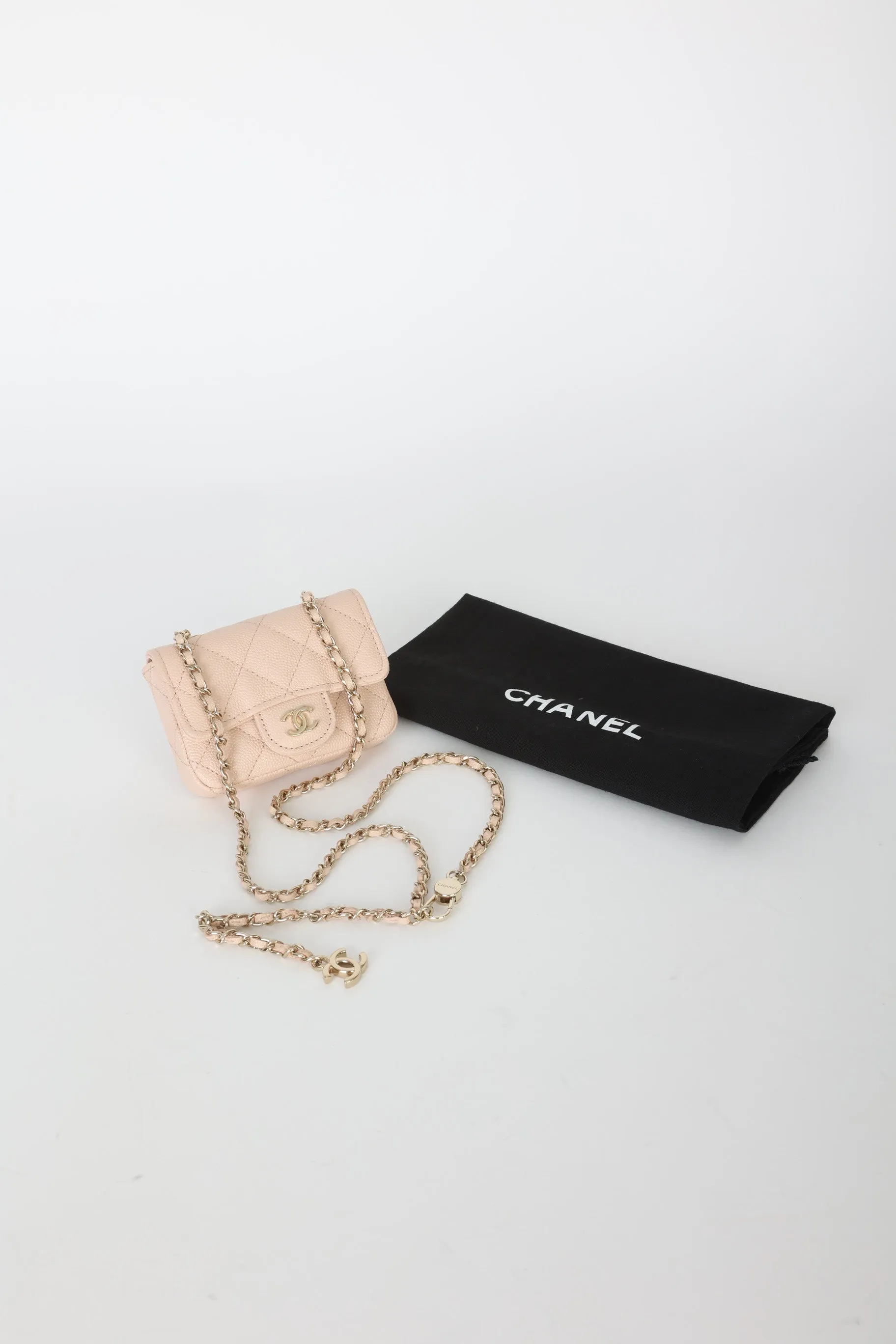 Chanel Caviar 22C Beige Cardholder Belt Bag