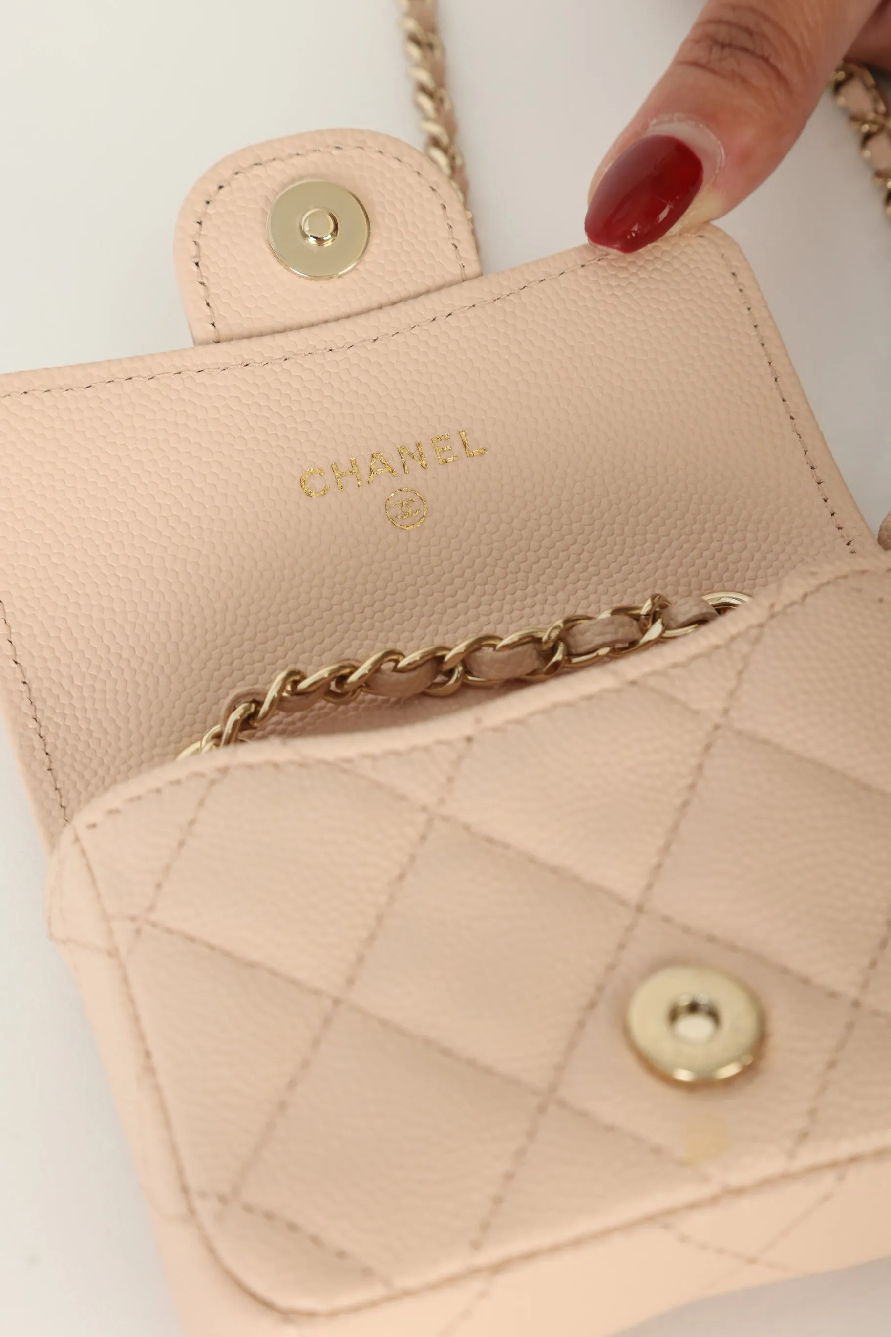 Chanel Caviar 22C Beige Cardholder Belt Bag