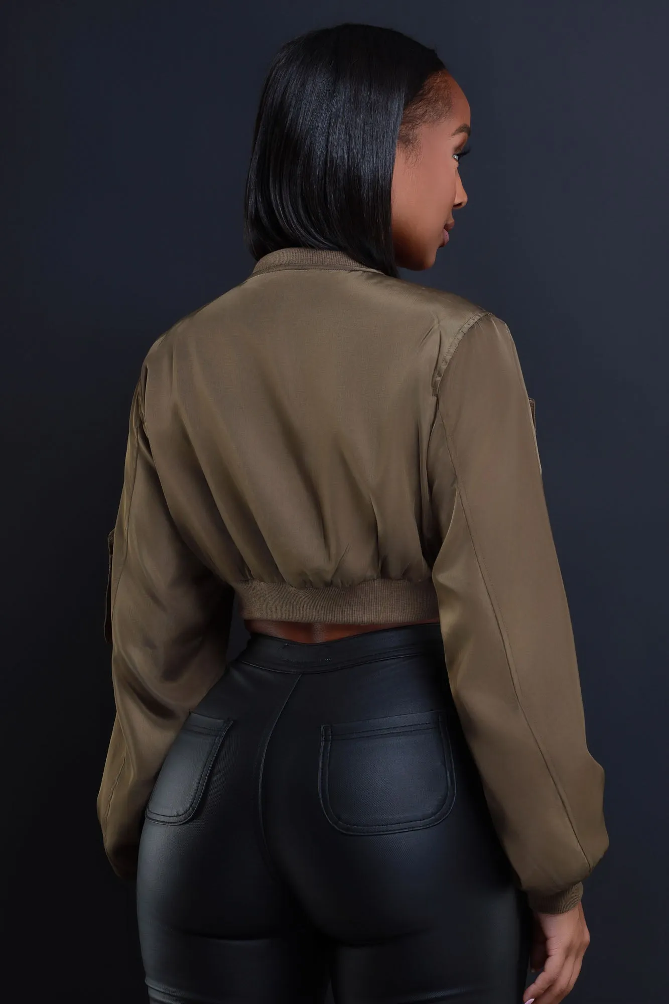 Checklist Cropped Cargo Bomber Jacket - Olive