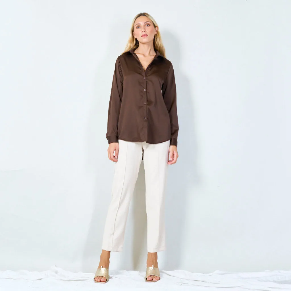Classic satin button-up shirt wholesale