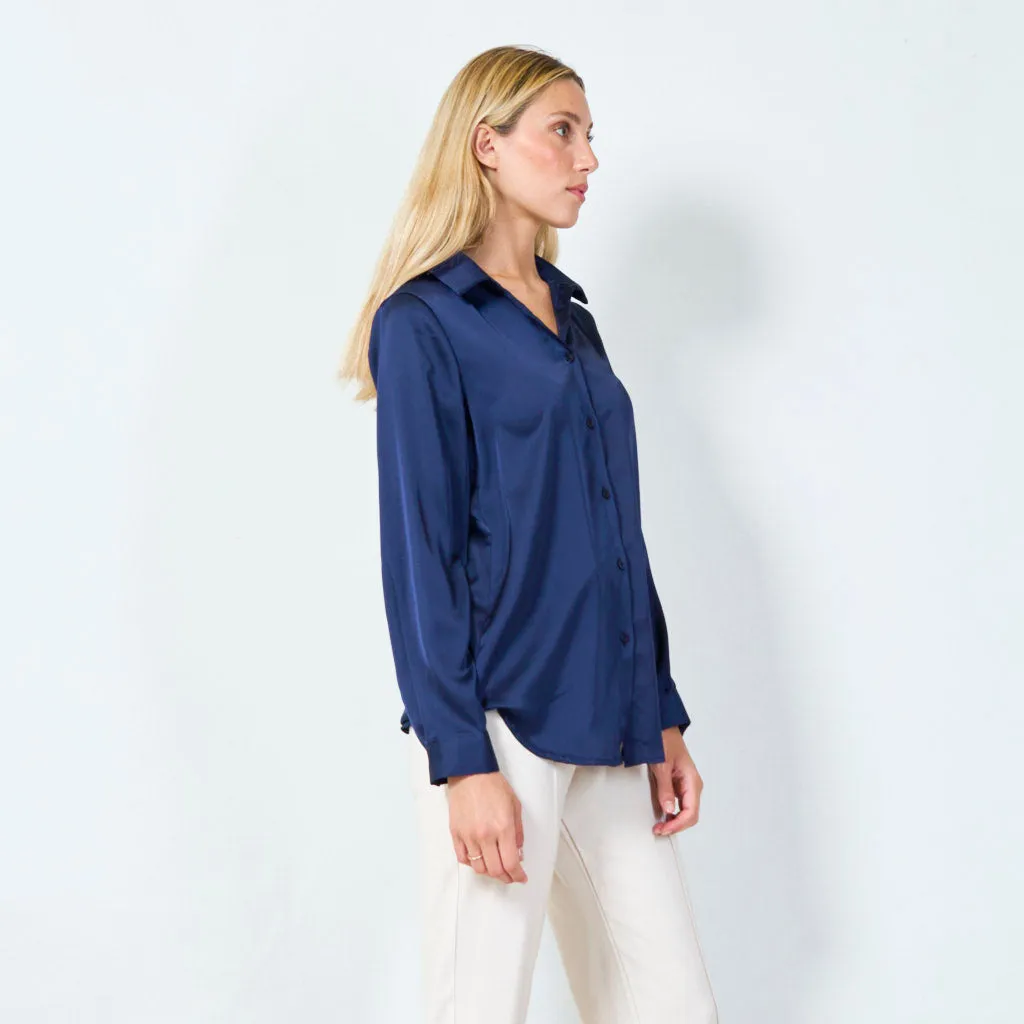 Classic satin button-up shirt wholesale
