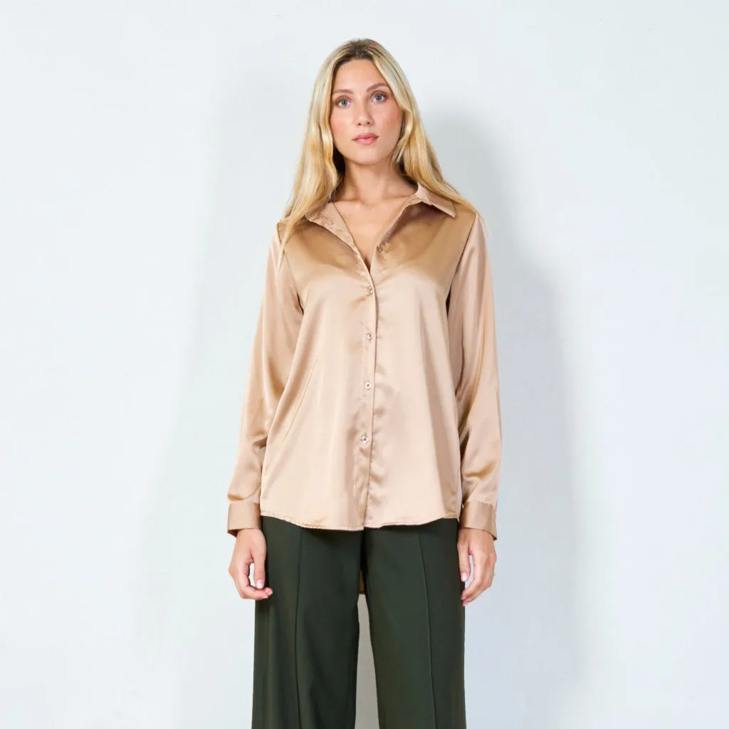 Classic satin button-up shirt wholesale