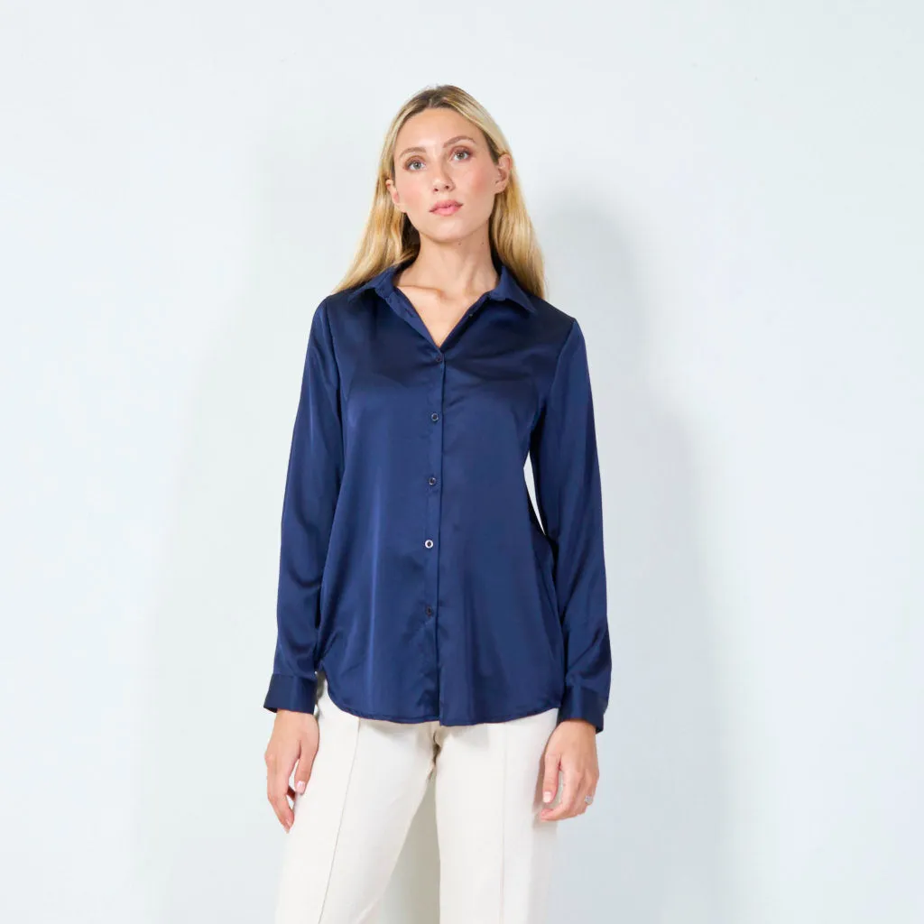Classic satin button-up shirt wholesale