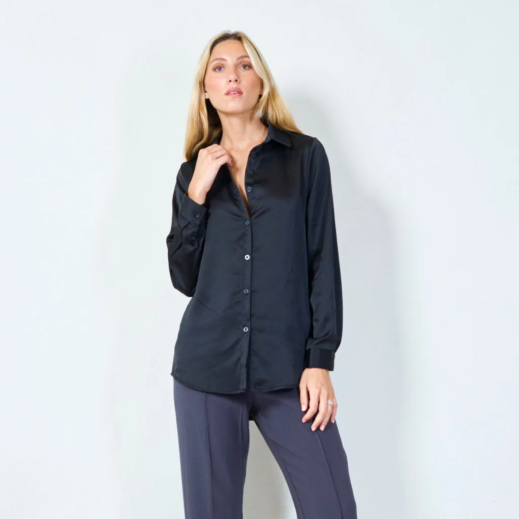 Classic satin button-up shirt wholesale
