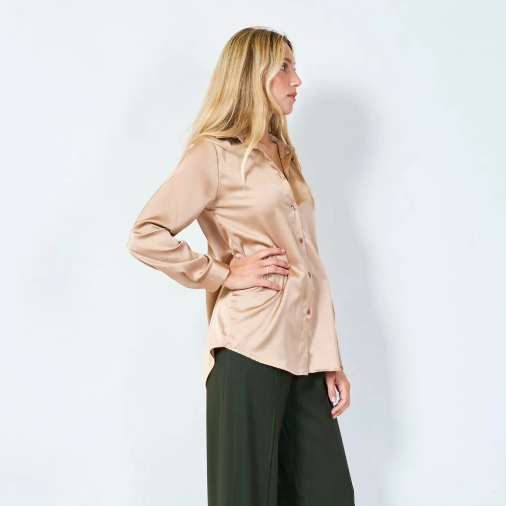 Classic satin button-up shirt wholesale