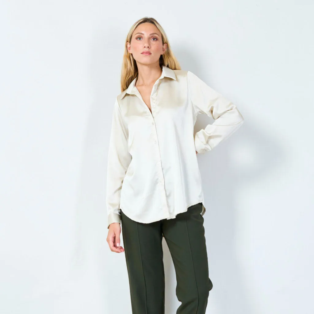 Classic satin button-up shirt wholesale