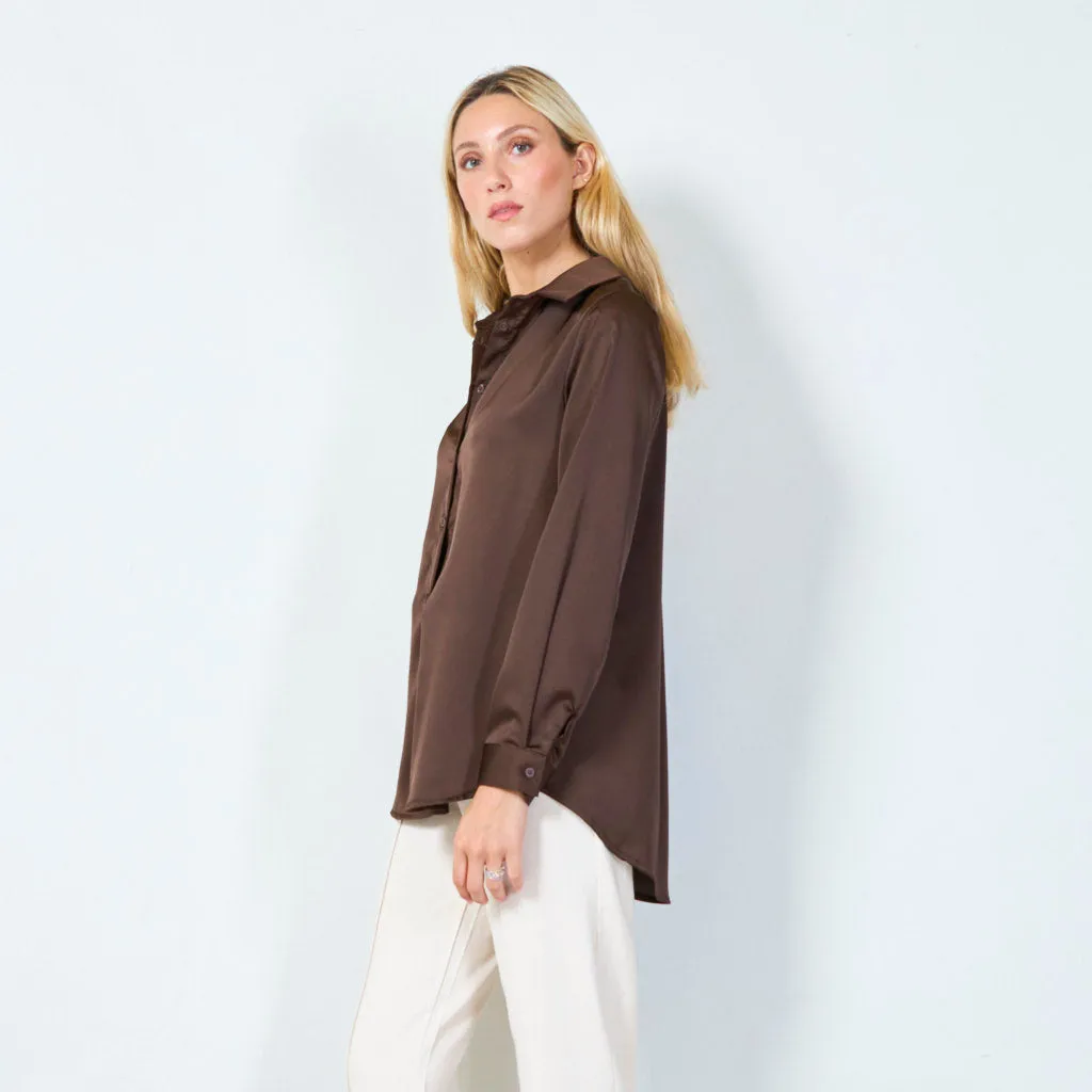 Classic satin button-up shirt wholesale