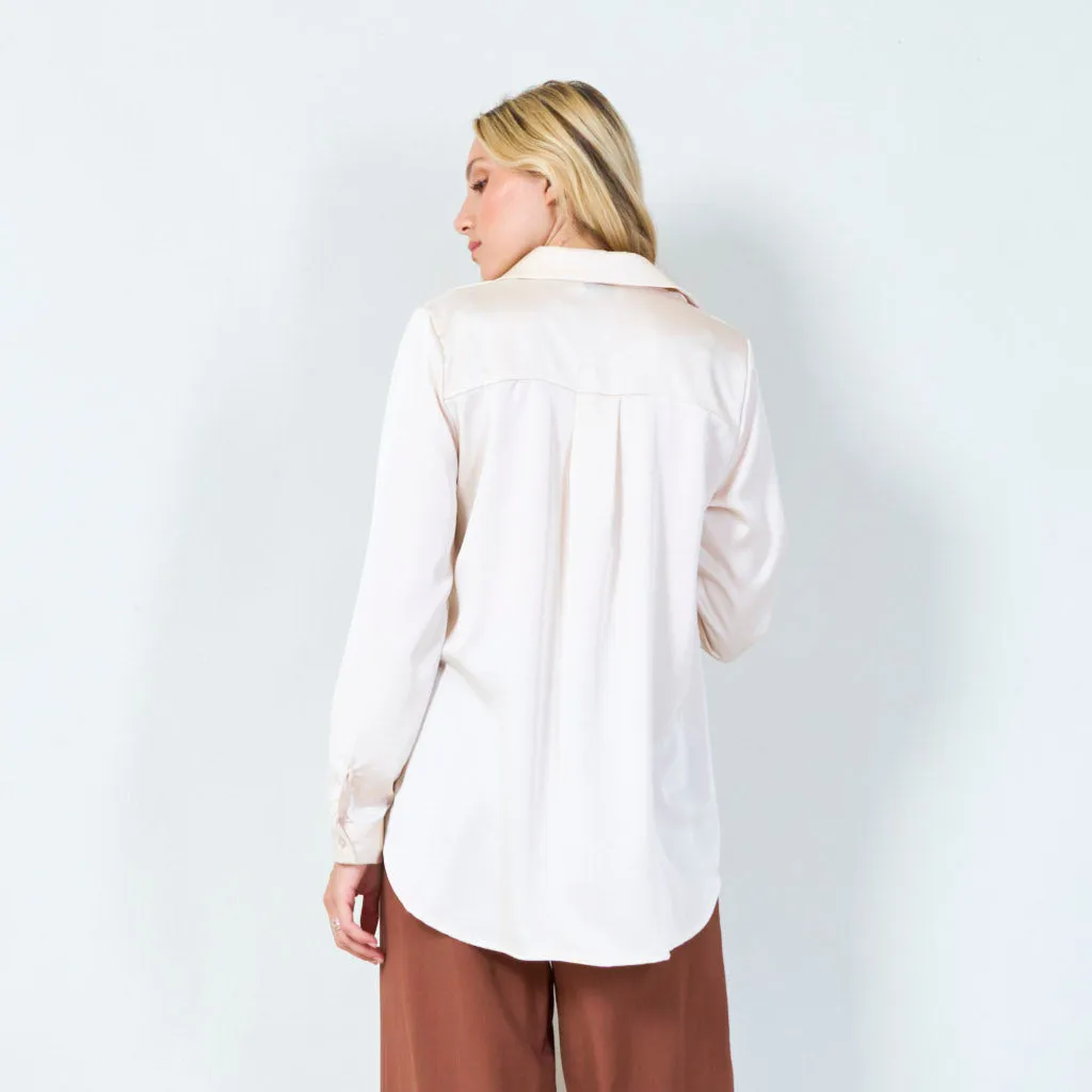 Classic satin button-up shirt wholesale