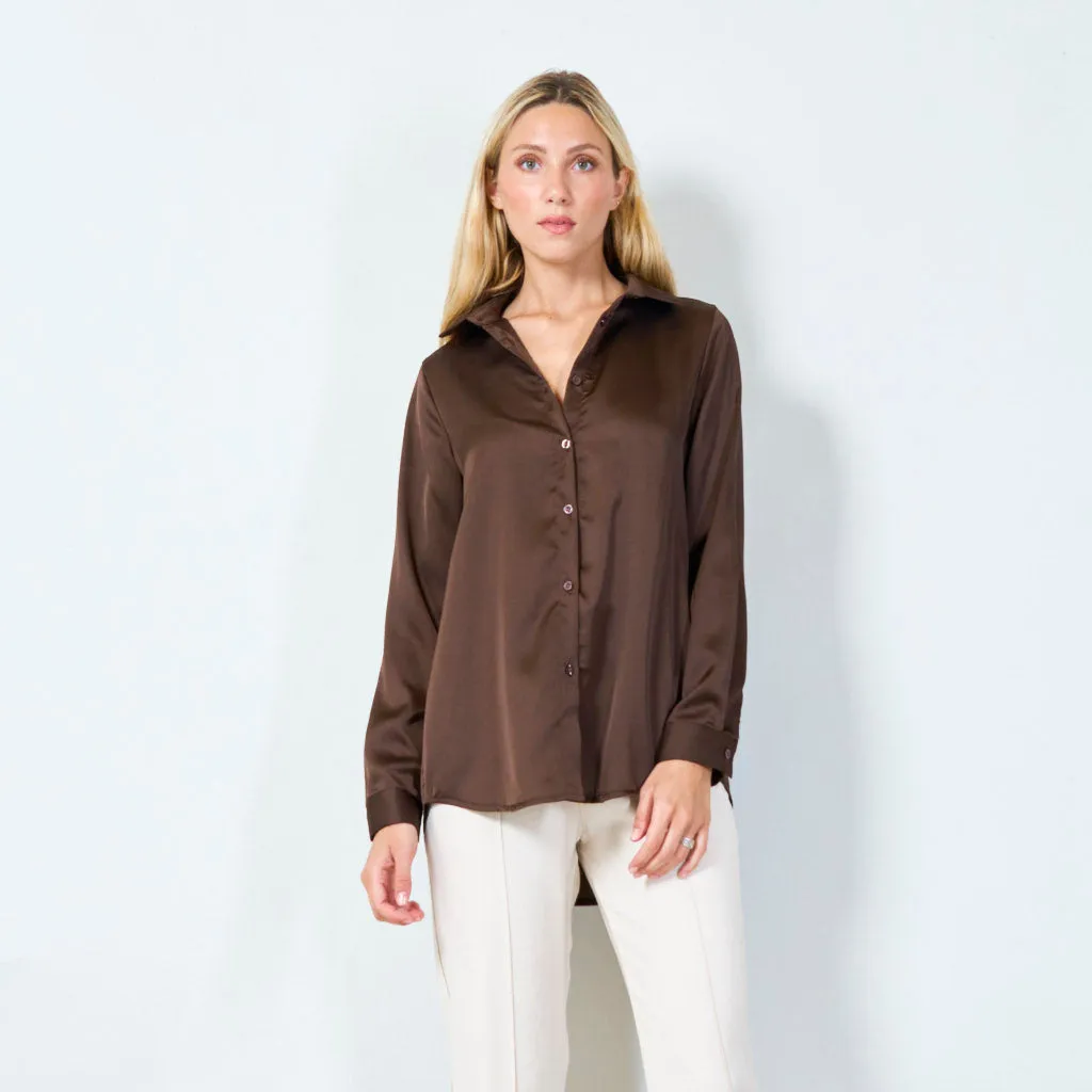 Classic satin button-up shirt wholesale
