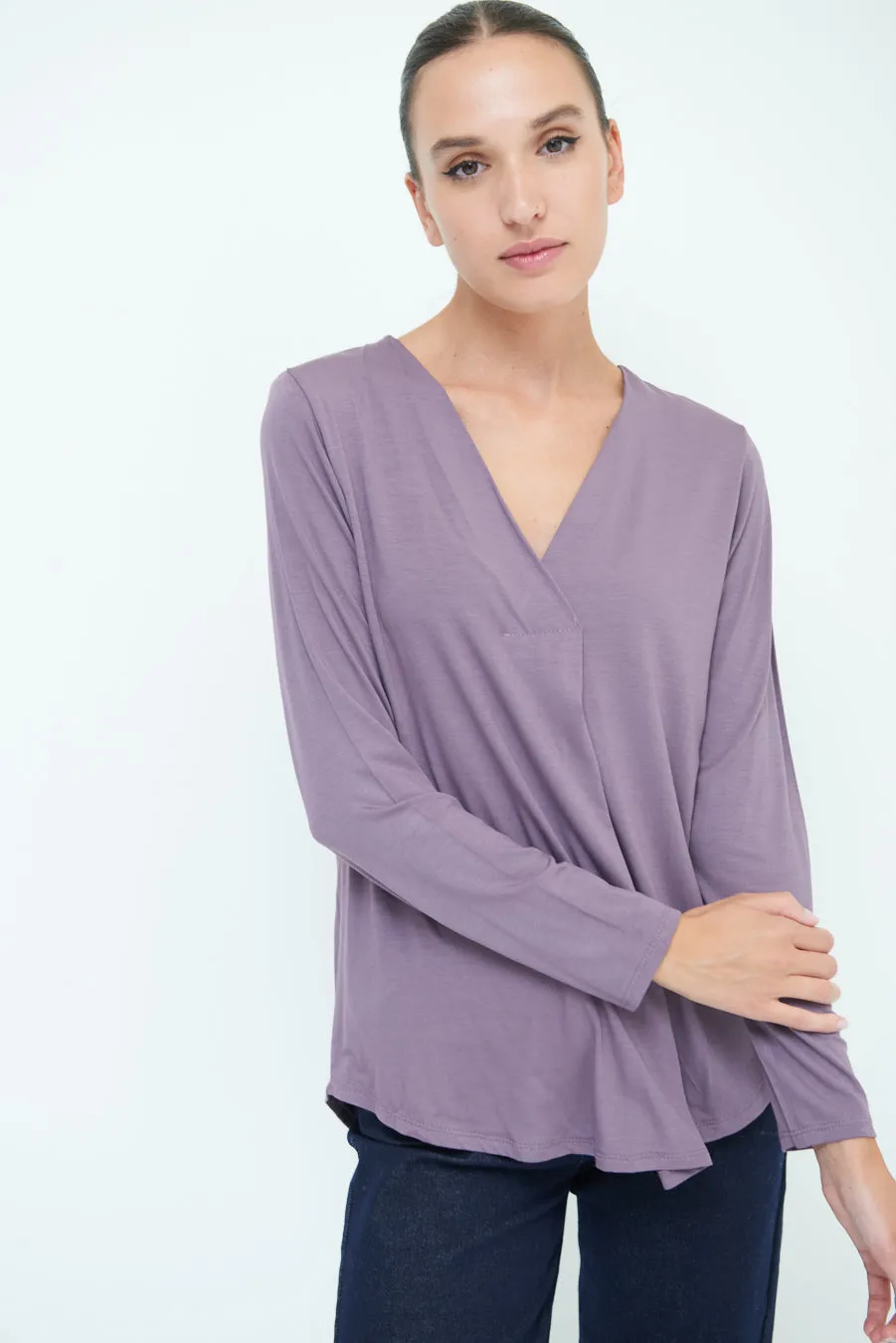 Classic V-neck long sleeve top wholesale