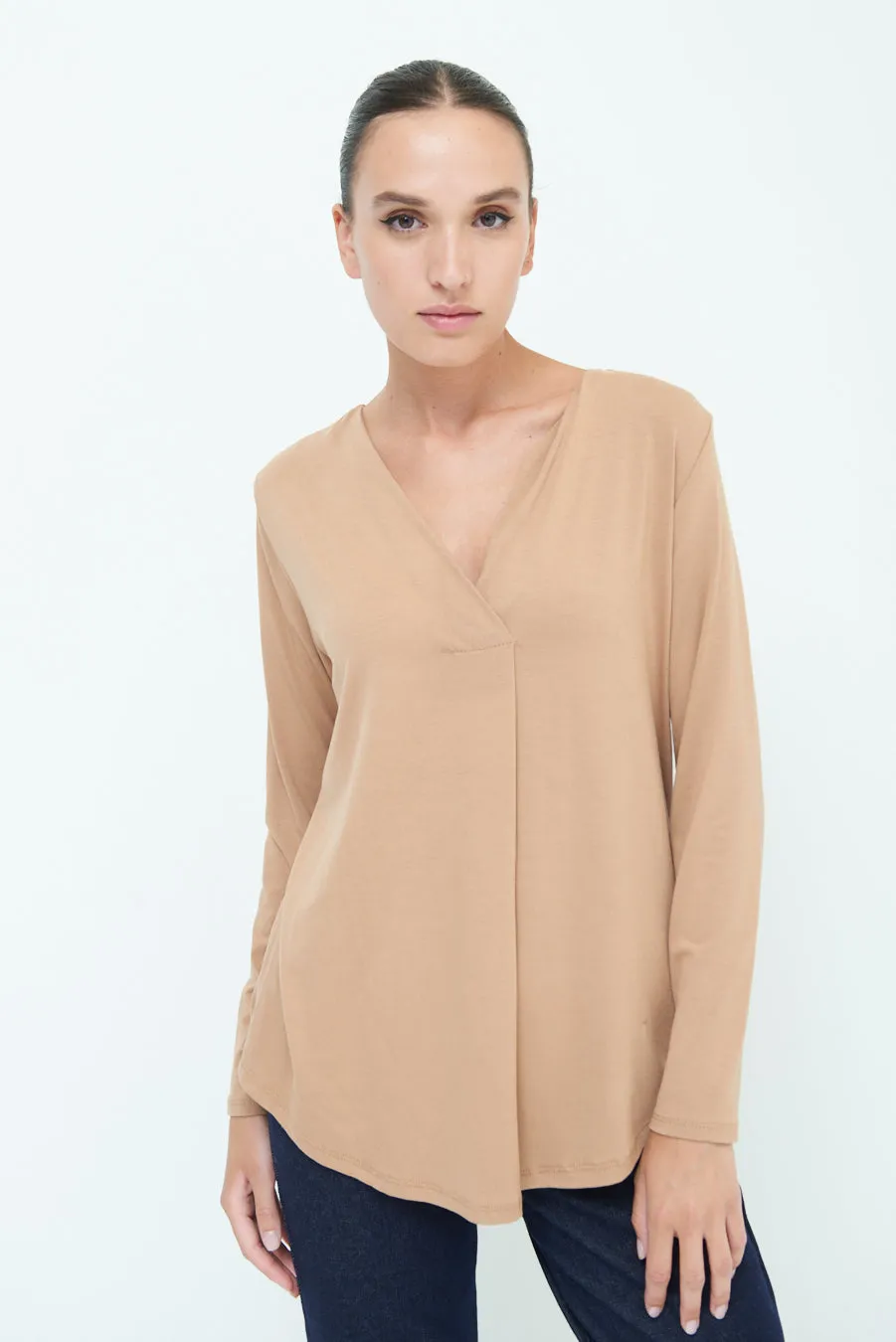 Classic V-neck long sleeve top wholesale
