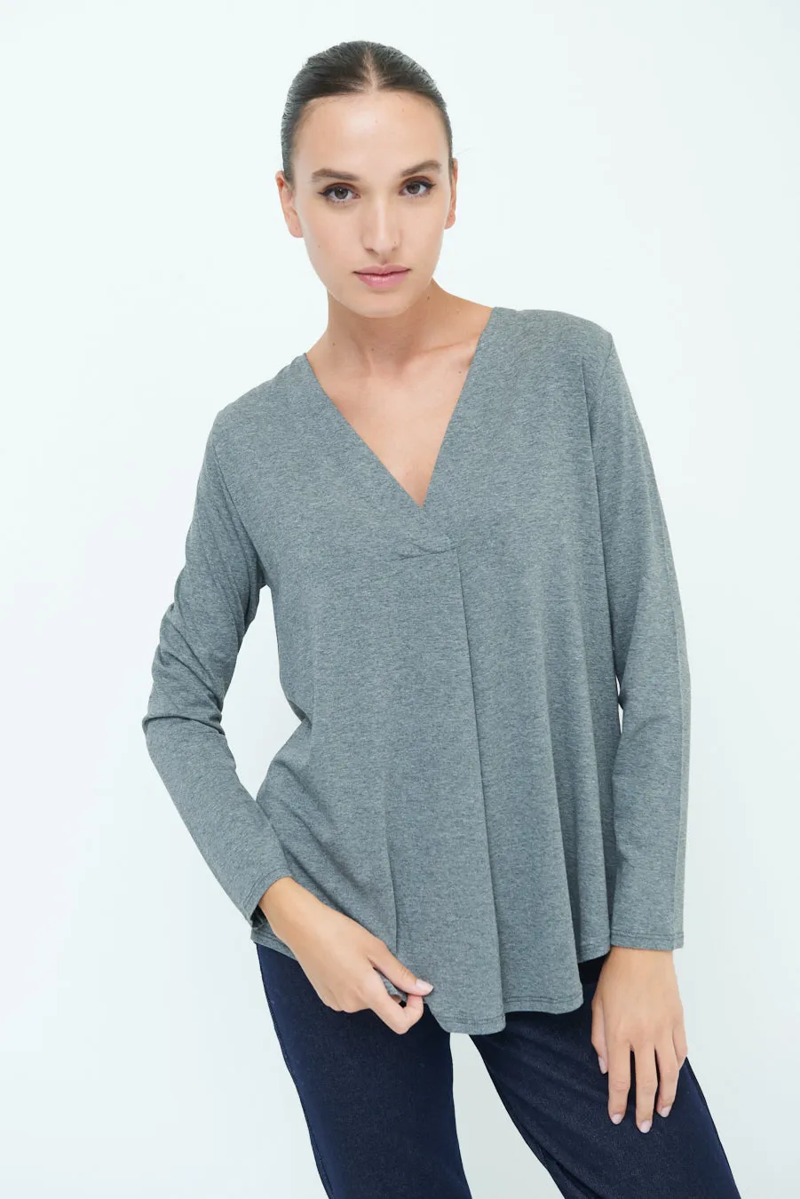 Classic V-neck long sleeve top wholesale