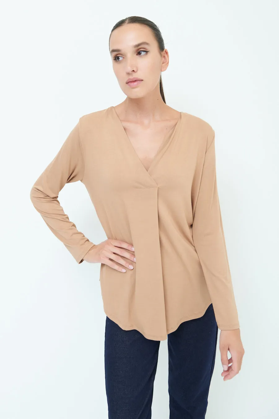 Classic V-neck long sleeve top wholesale