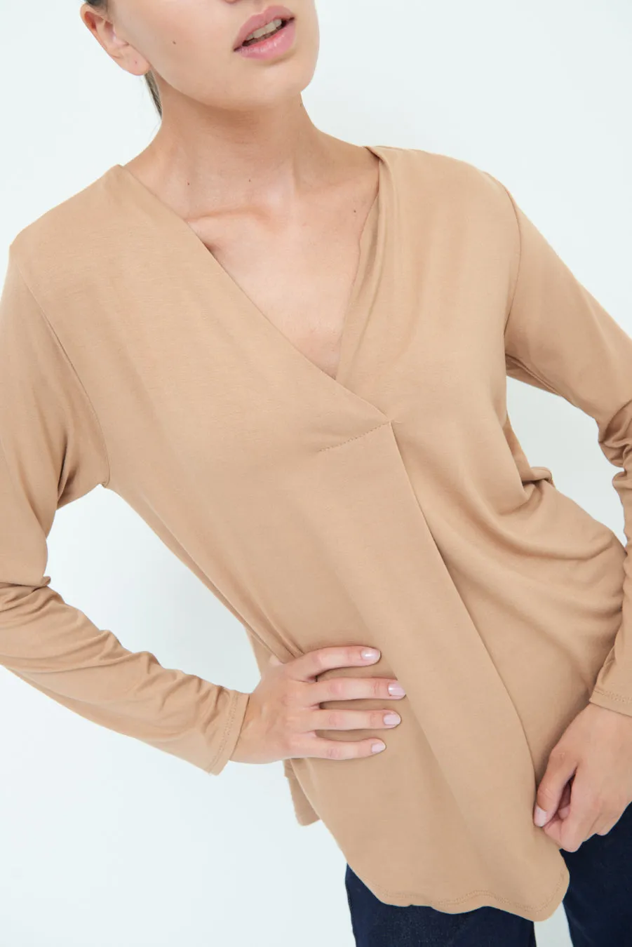 Classic V-neck long sleeve top wholesale