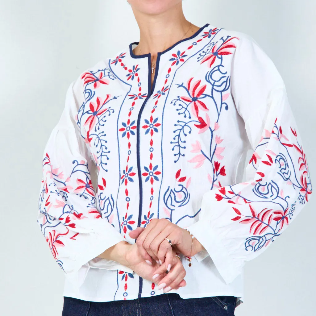Colorful floral embroidered blouse wholesale