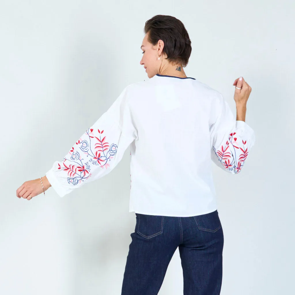 Colorful floral embroidered blouse wholesale