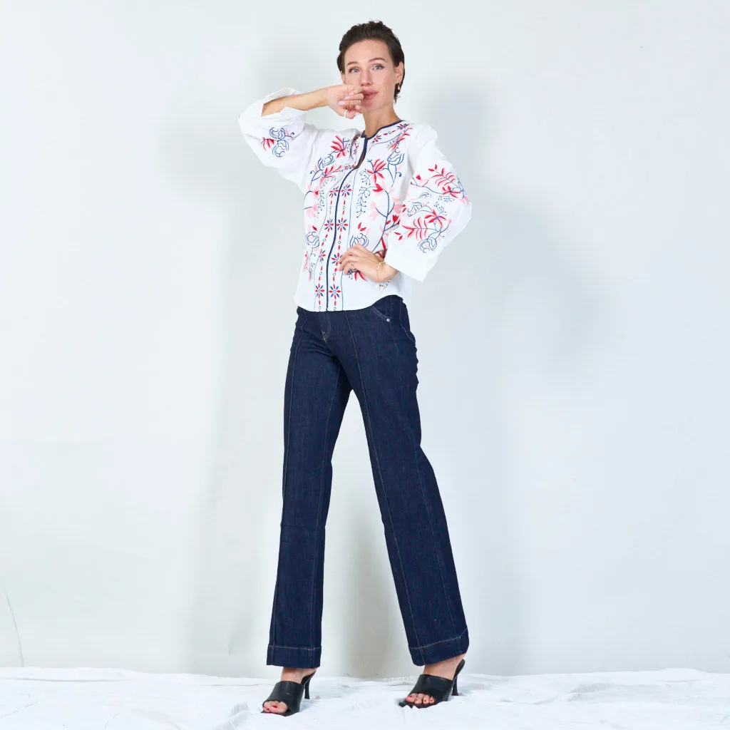 Colorful floral embroidered blouse wholesale