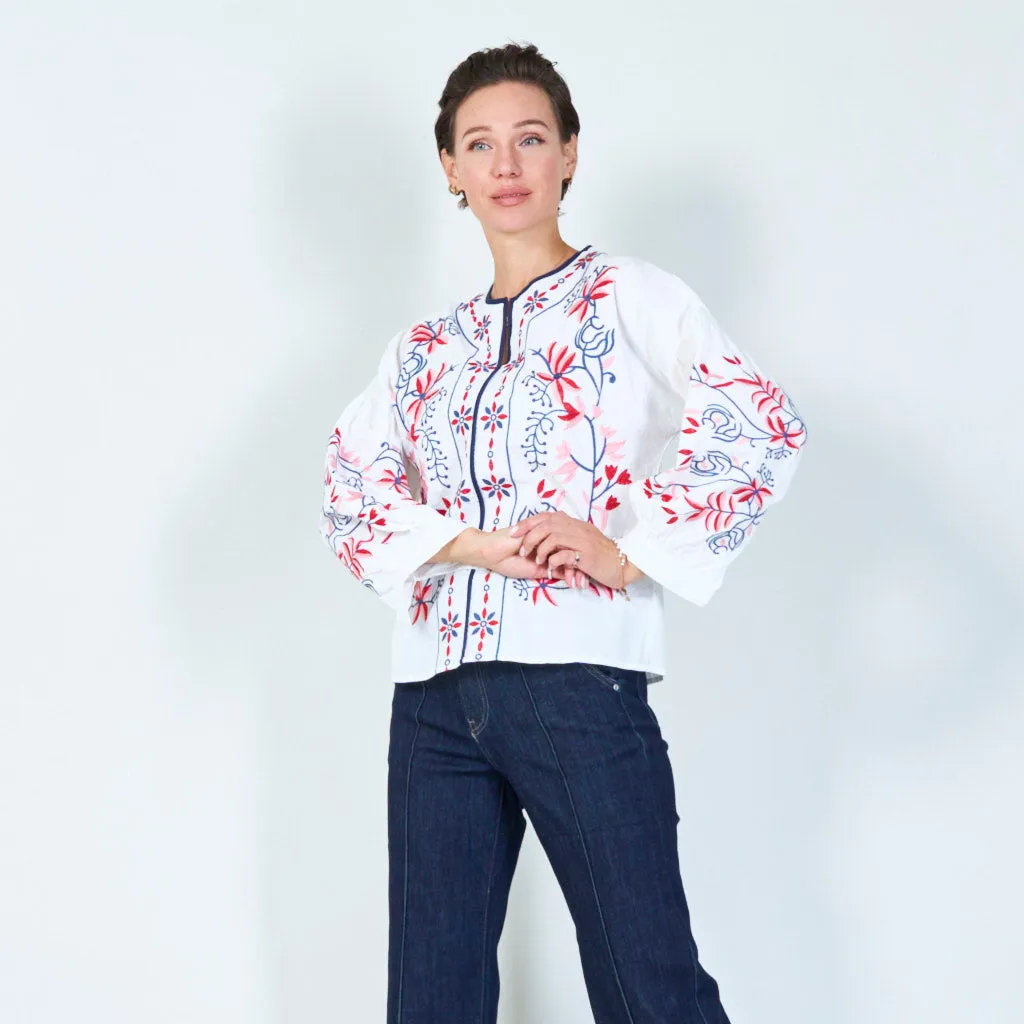Colorful floral embroidered blouse wholesale