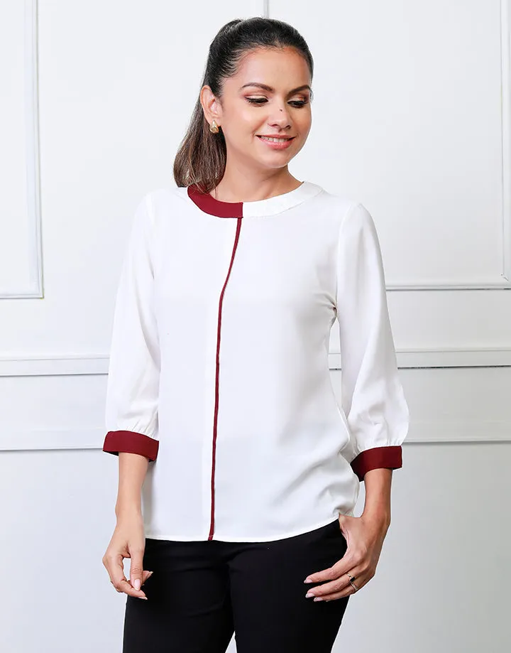 Colour Blocked Blouse with ¾ Sleeves