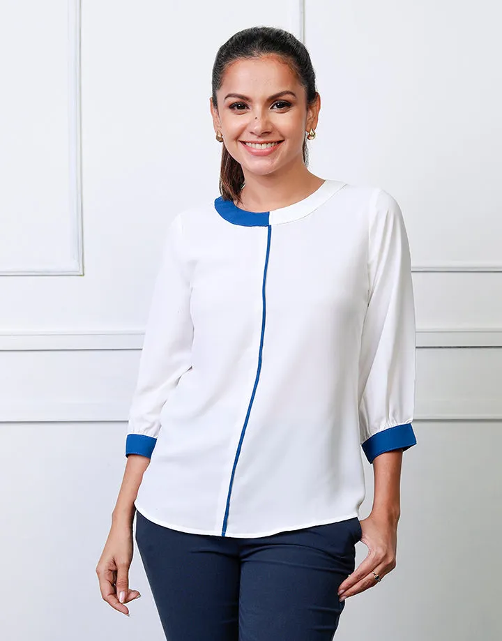 Colour Blocked Blouse with ¾ Sleeves