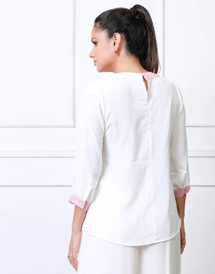 Colour Blocked Blouse with ¾ Sleeves