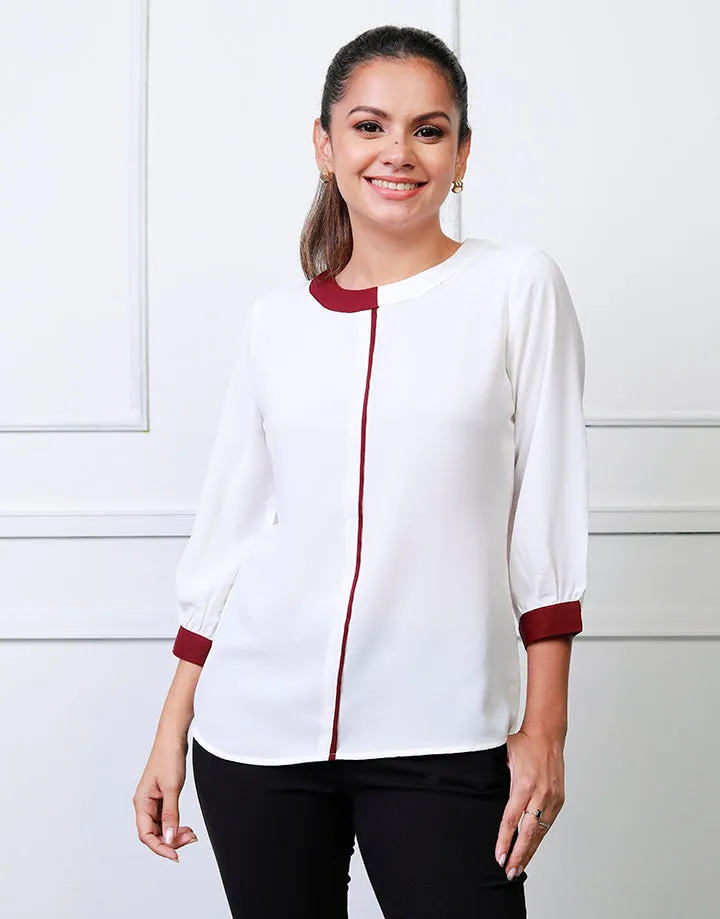 Colour Blocked Blouse with ¾ Sleeves