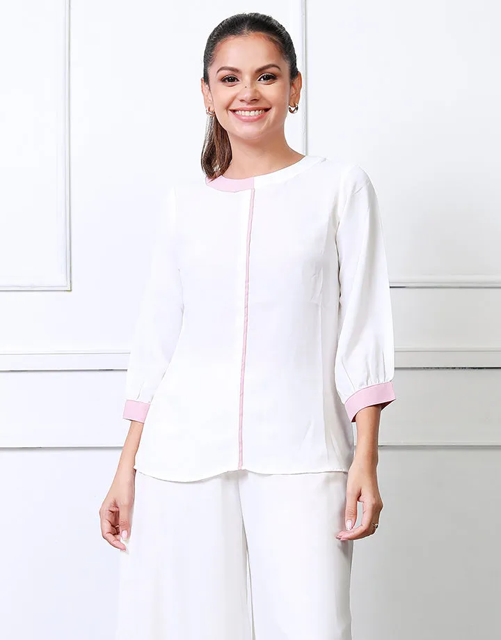 Colour Blocked Blouse with ¾ Sleeves