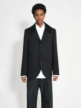 Comme des Garons Homme Plus Contrast Lapel Jacket Wool Dobby Stripe Black