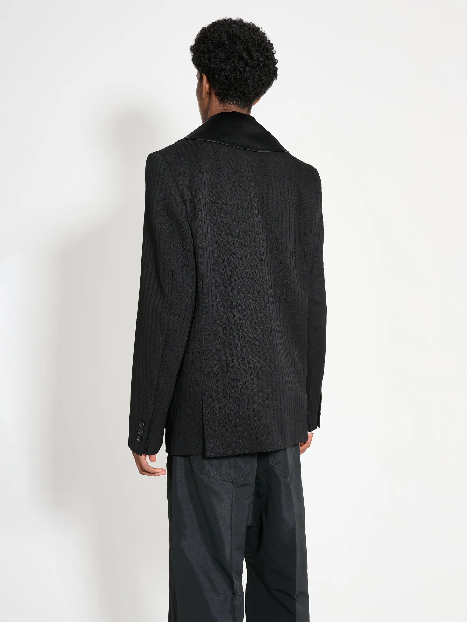 Comme des Garons Homme Plus Contrast Lapel Jacket Wool Dobby Stripe Black