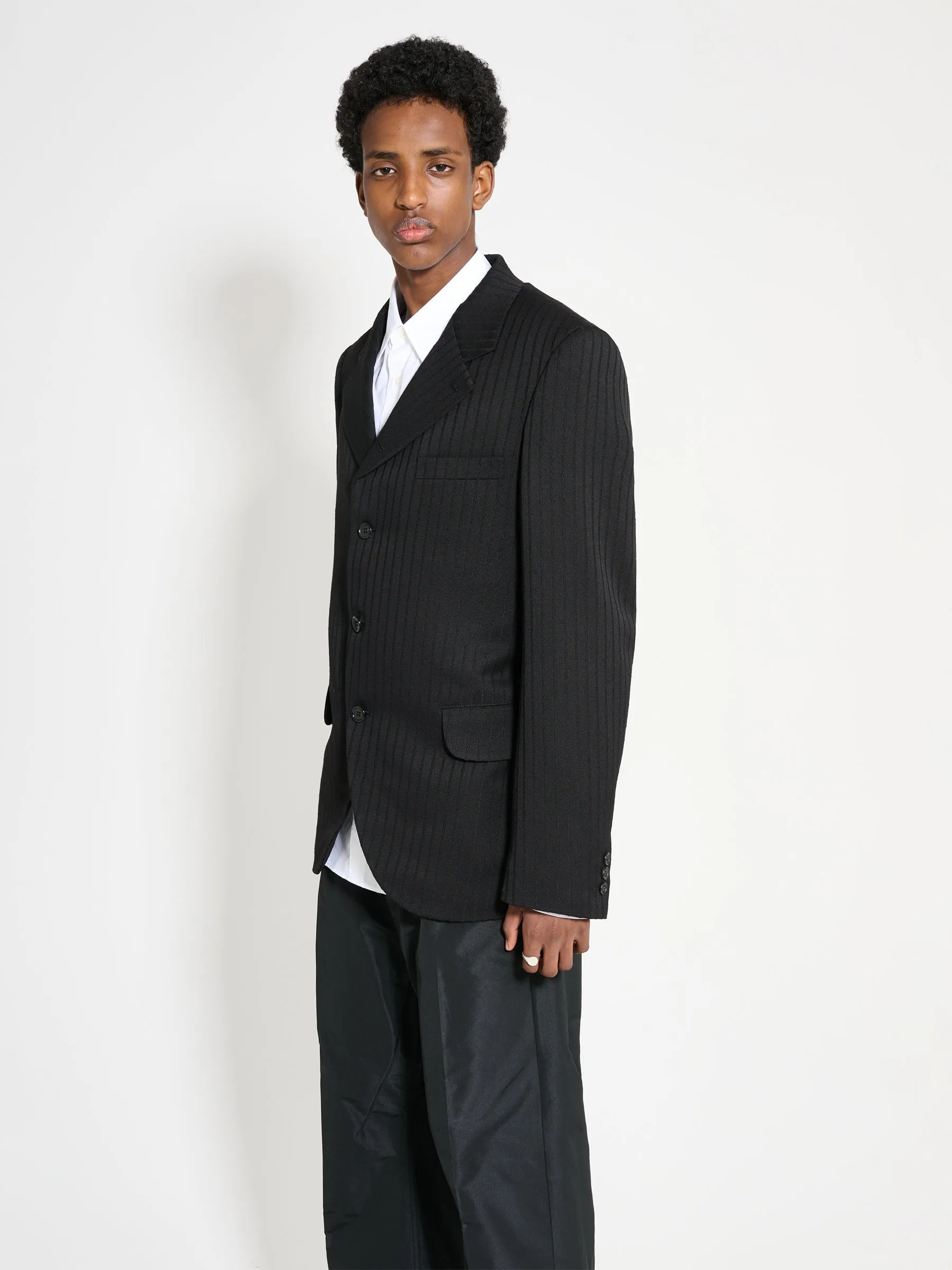 Comme des Garons Homme Plus Contrast Lapel Jacket Wool Dobby Stripe Black