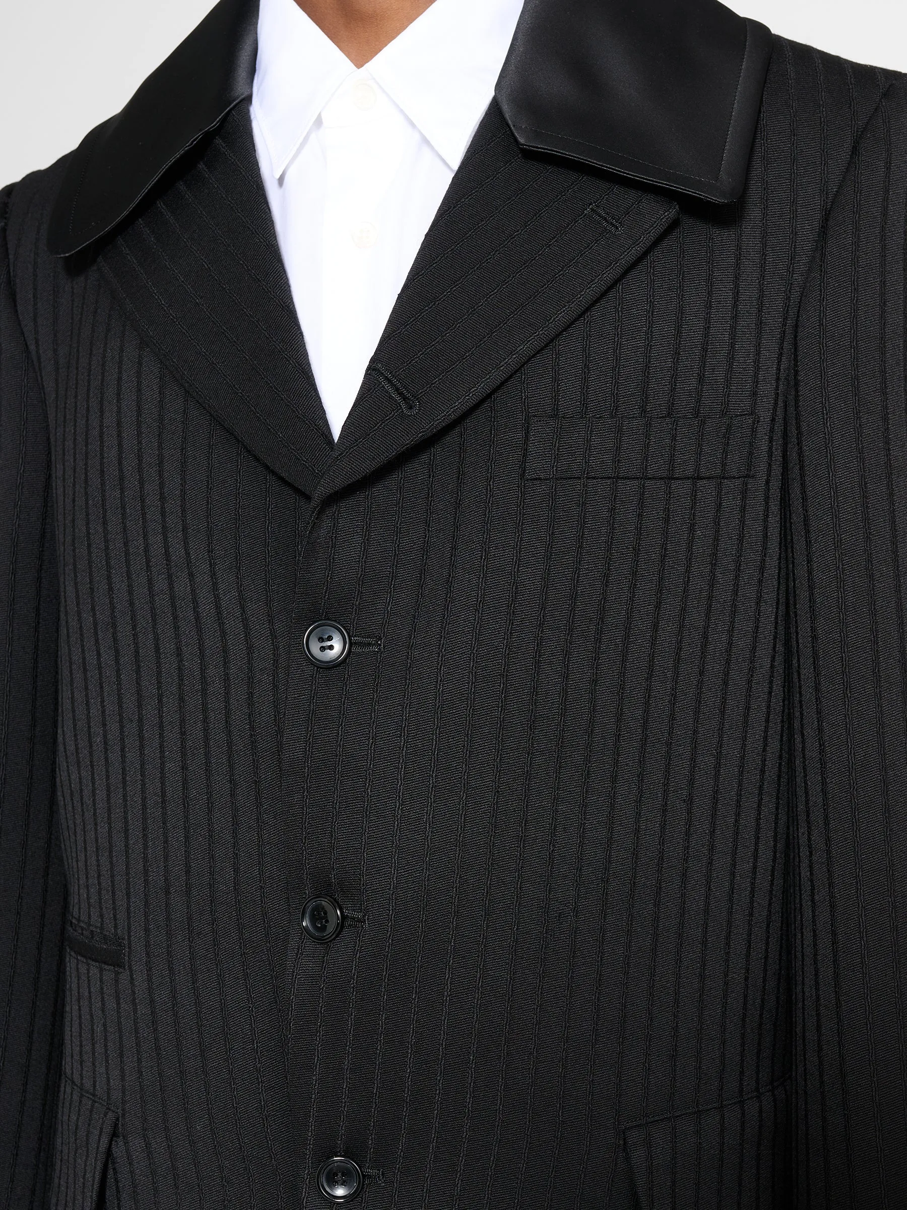 Comme des Garons Homme Plus Contrast Lapel Jacket Wool Dobby Stripe Black