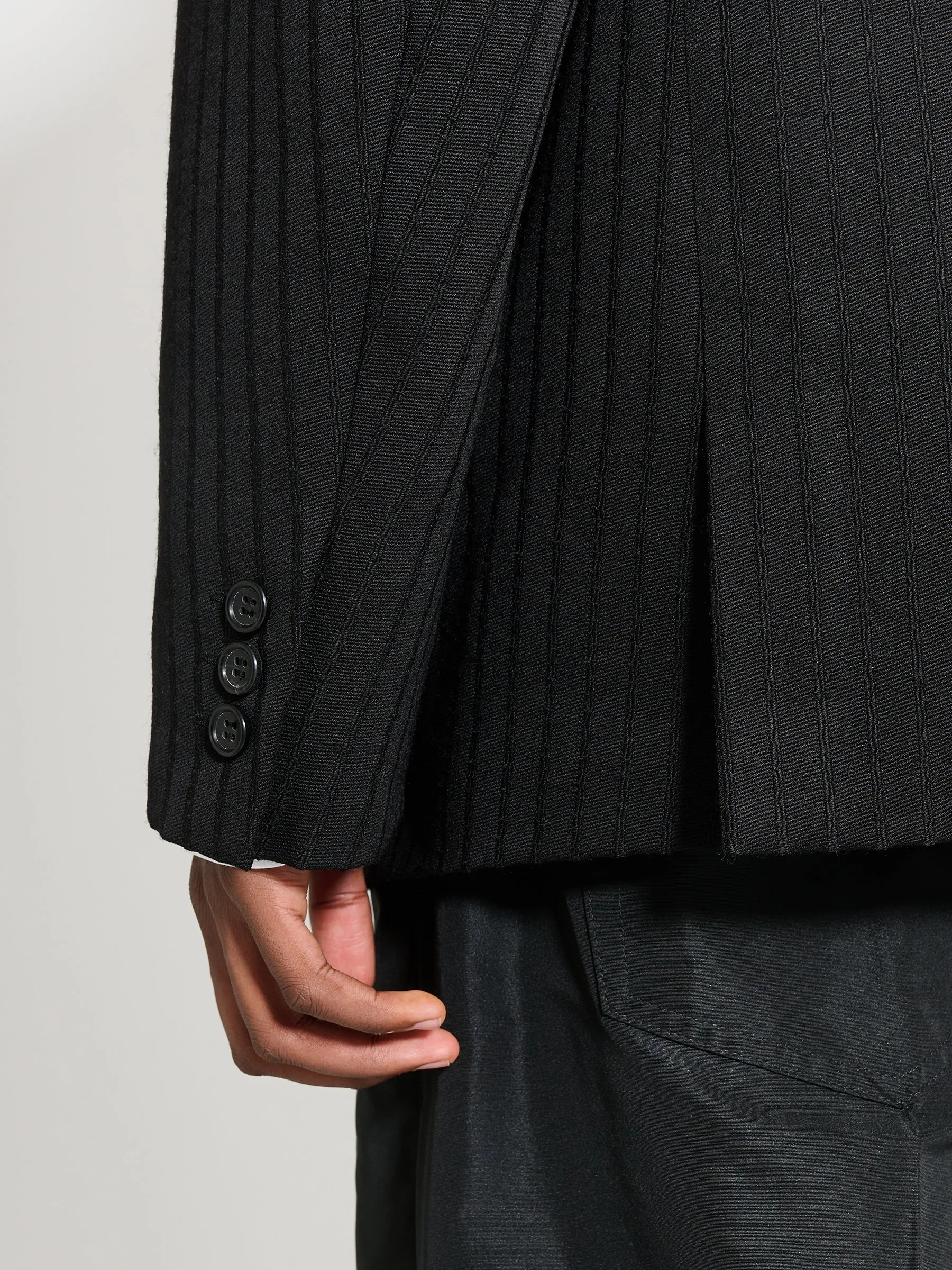 Comme des Garons Homme Plus Contrast Lapel Jacket Wool Dobby Stripe Black