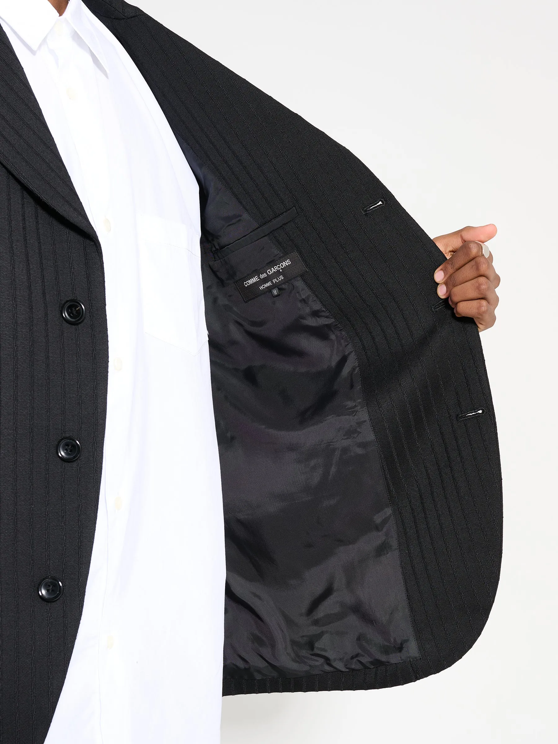 Comme des Garons Homme Plus Contrast Lapel Jacket Wool Dobby Stripe Black