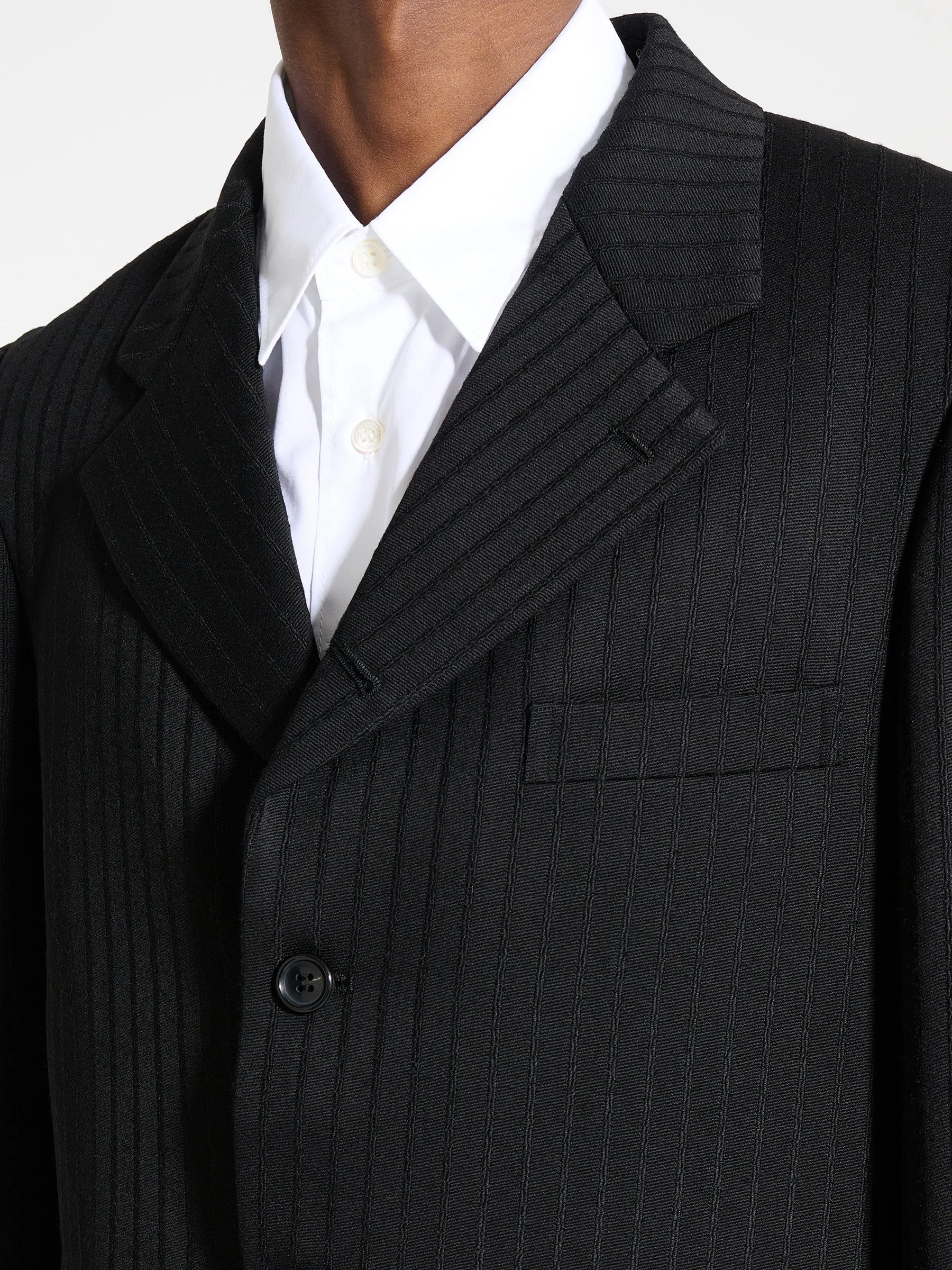 Comme des Garons Homme Plus Contrast Lapel Jacket Wool Dobby Stripe Black