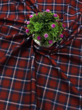 Cotton Maroon & Blue Checked Shirt Fabric Cascade