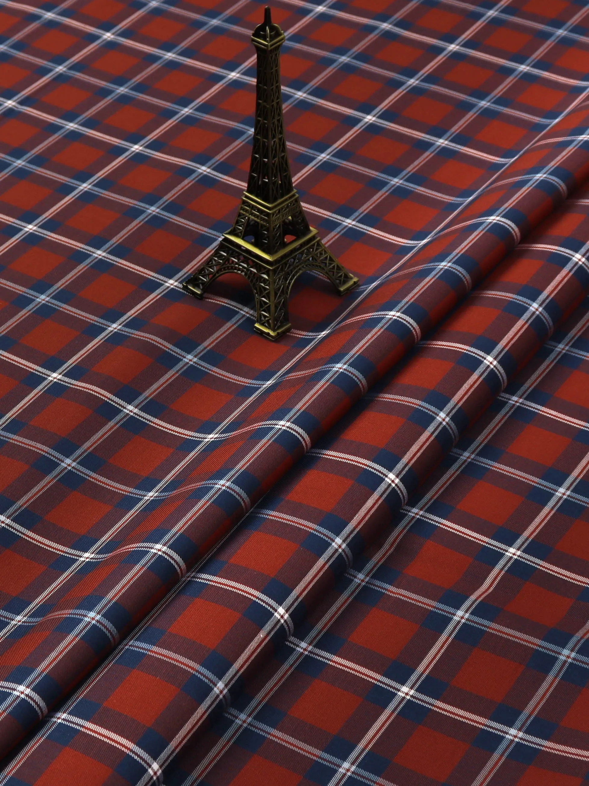 Cotton Maroon & Blue Checked Shirt Fabric Cascade