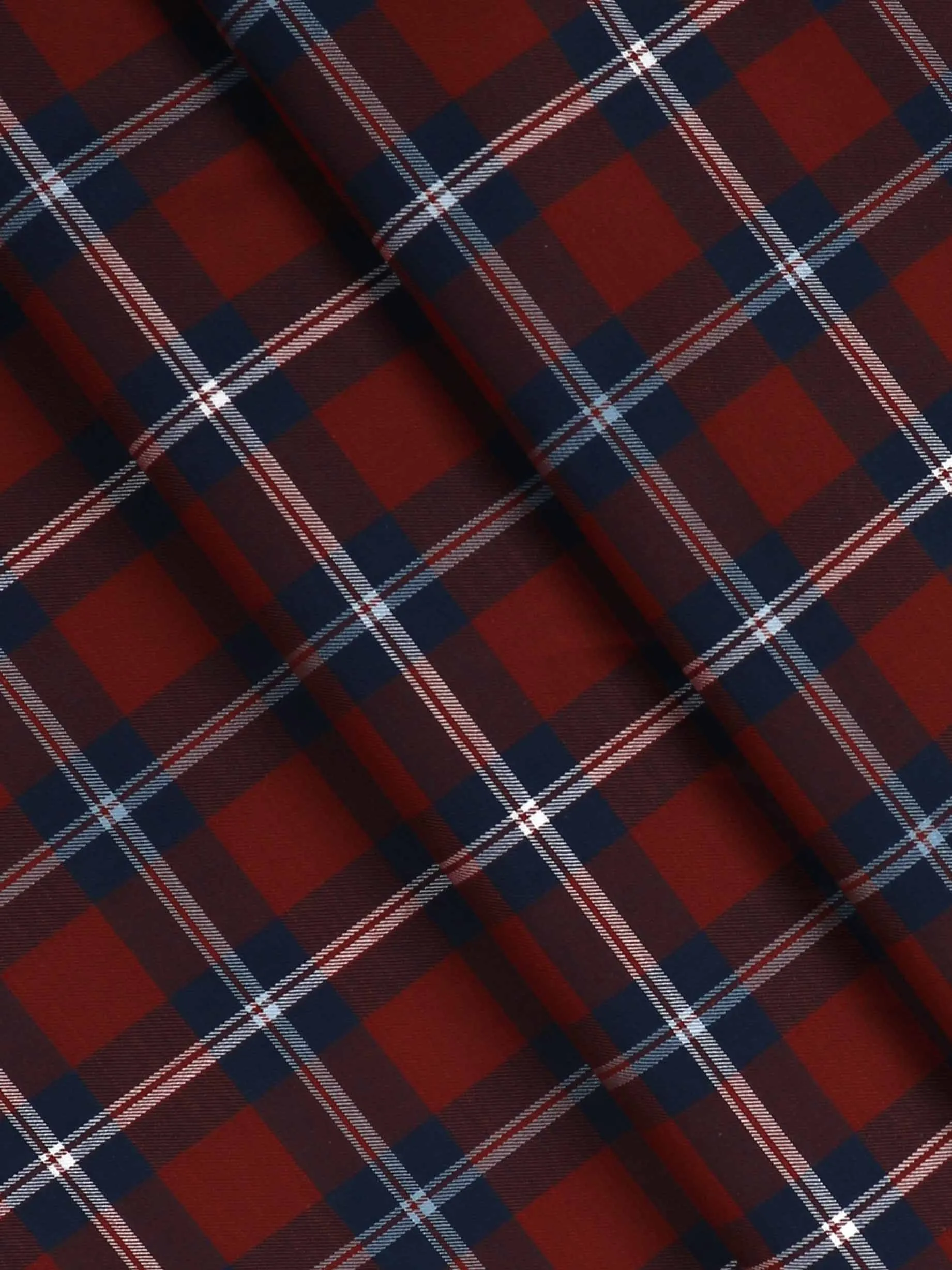 Cotton Maroon & Blue Checked Shirt Fabric Cascade