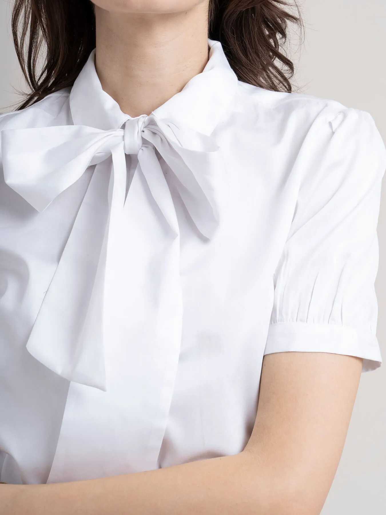Cotton Tie Up Neck Shirt - White