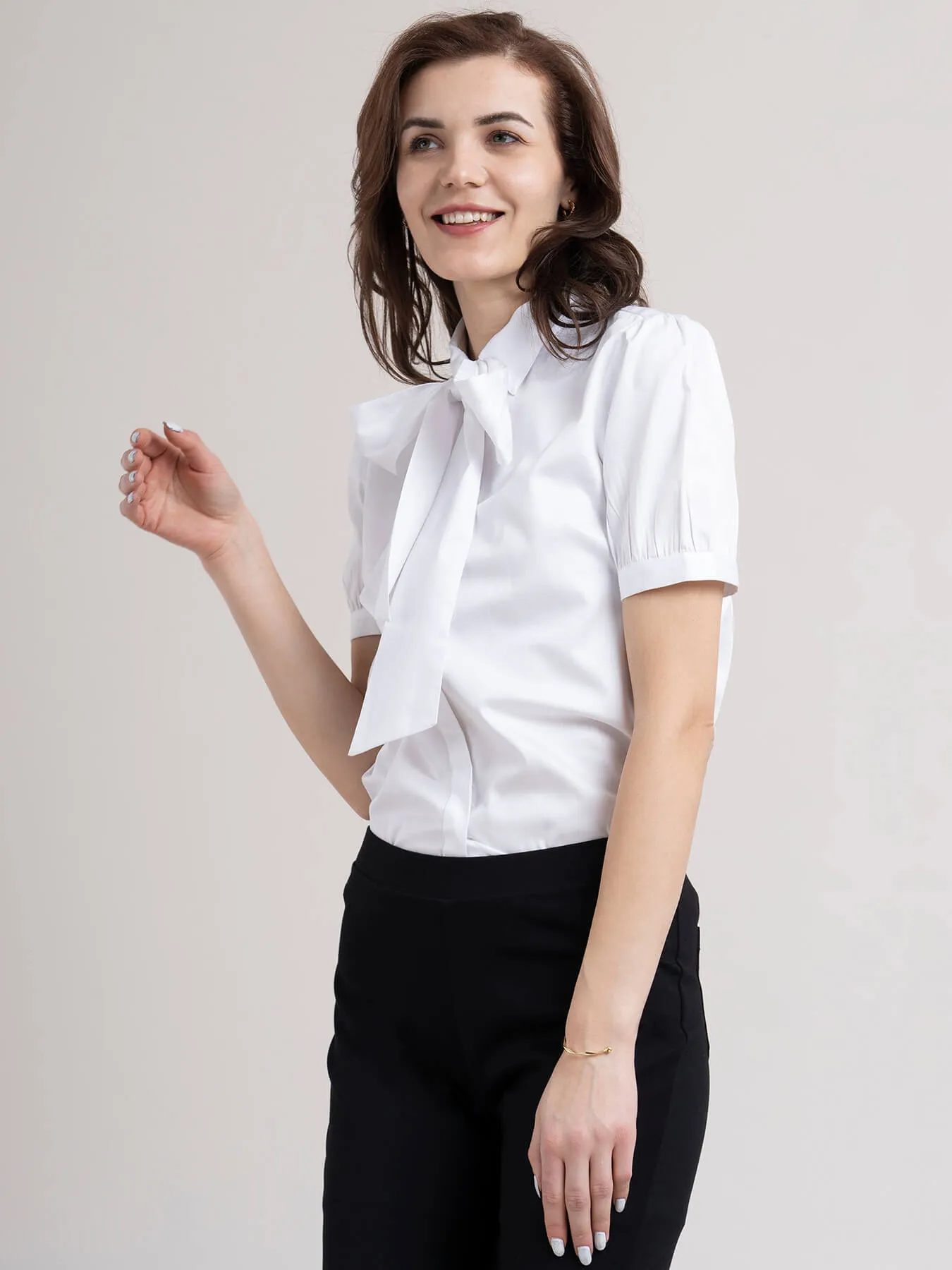Cotton Tie Up Neck Shirt - White