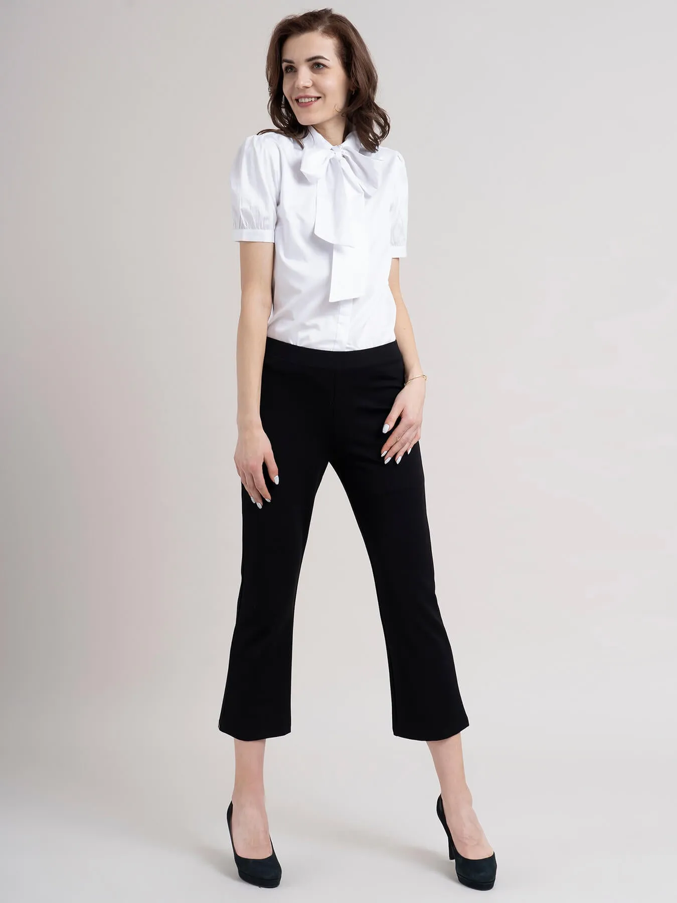 Cotton Tie Up Neck Shirt - White