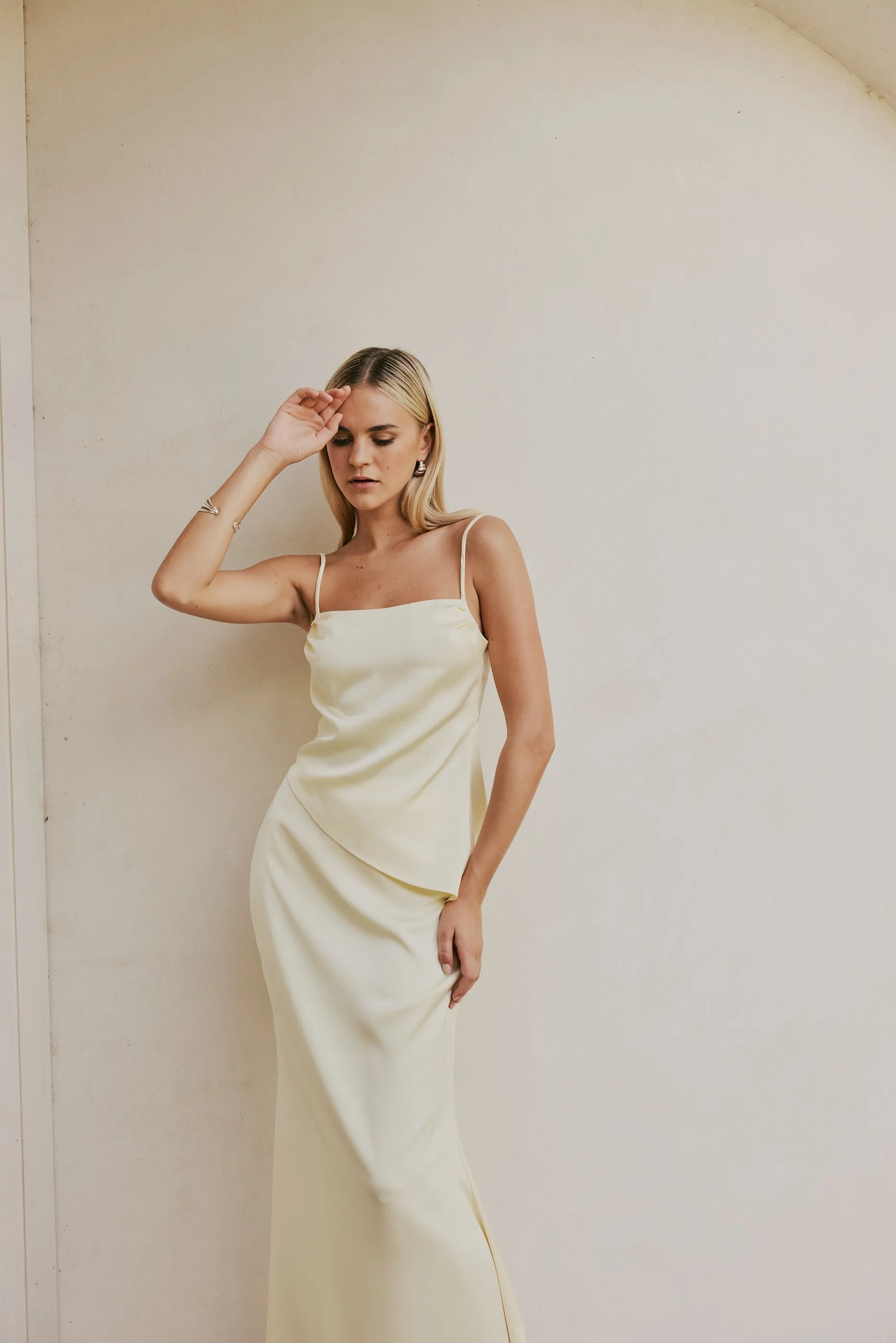 CURAAE Spencer Asymmetrical Spagetti Strap Cami Top In Coco