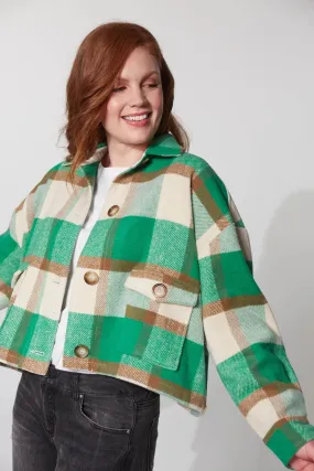 Eb & Ive Braemar Crop Shacket In Evergreen