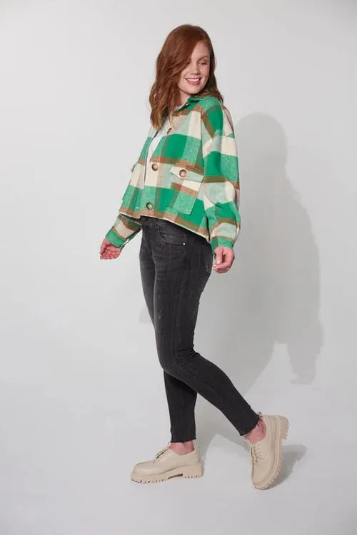 Eb & Ive Braemar Crop Shacket In Evergreen