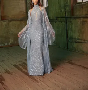 Embroidered Tulle Long Dress