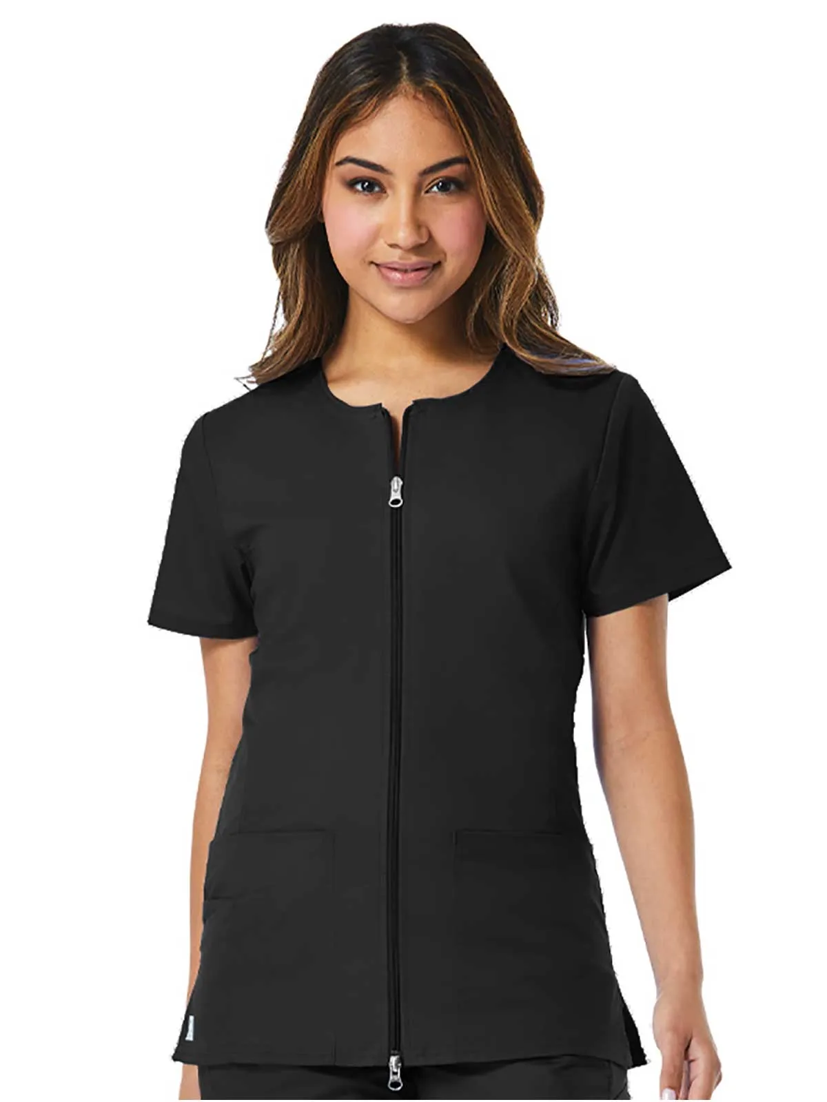 EON - Women's Back Mesh Panel Short Sleeve Zip Front